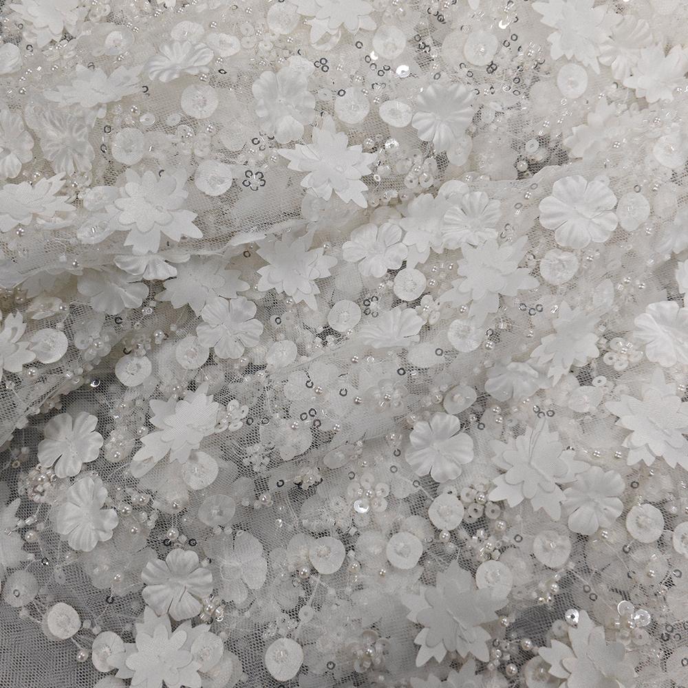

White pure white small flowered lace net fabric suitable for wedding dresses formal gowns and handmade DIY clothing fabrics 1 yard&1.3M