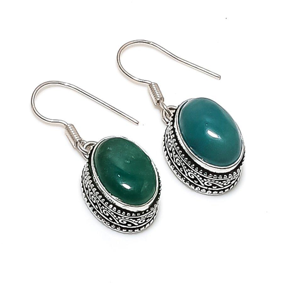 Natural Green Apatite Gemstone 925 Sterling Silver Jewelry Earring 1.38" e0O09