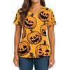 Women's Halloween Printed V-Neck Double Pocket Short Sleeves Hem Slit Uniform Caregiver Top
