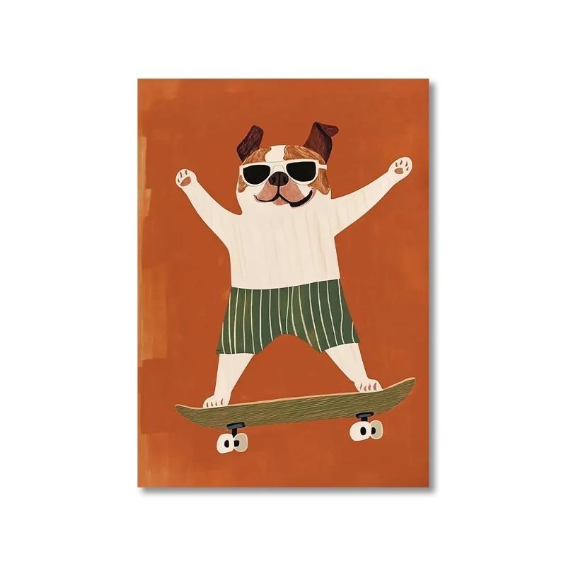 

Скейтборд на мультяшном медведе и льве Абстрактный холст Принт Настенный постер для детской комнаты для современной гостиной Домашний декор 40x50cm no frame