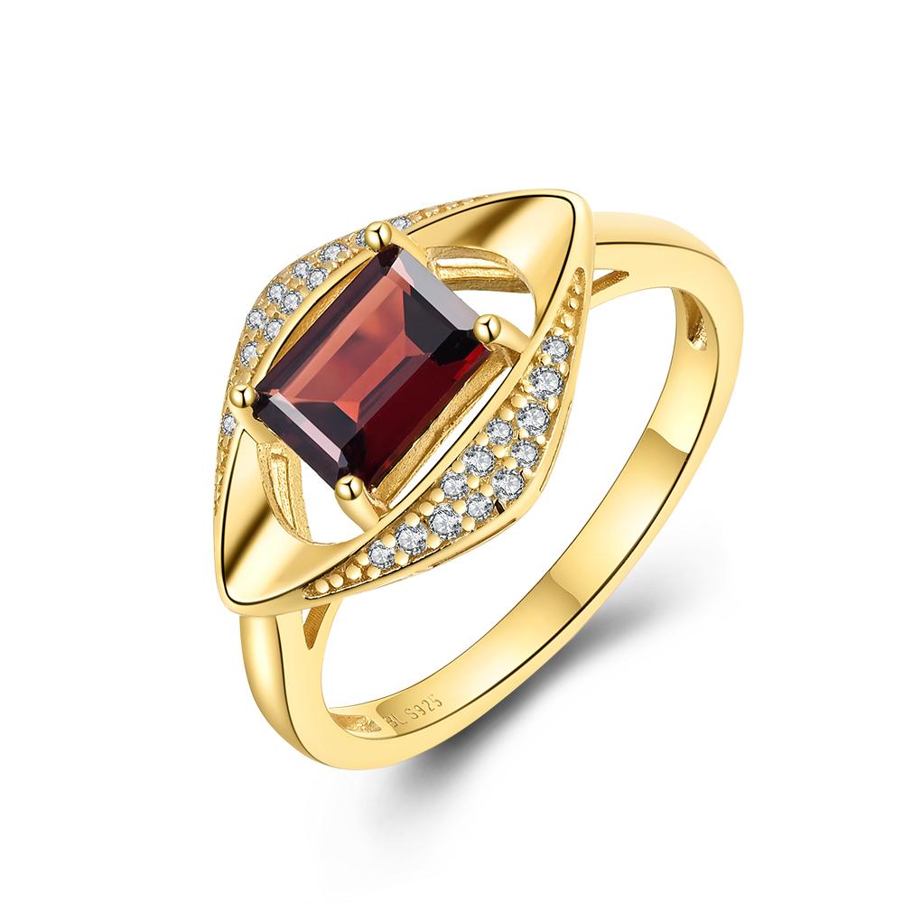 Bedårande 925 Sterling Silver Naturlig Granat Ädelsten Smyckesset 5x7okt Perfekt Örhänge Ring för Lady Födelsedag Bröllop Mode Smycken Present