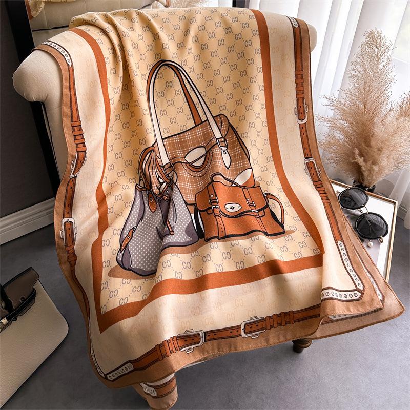 

Fashion cartoon bag, extended printed silk scarf, scarf, cotton and linen sunscreen and dust-proof shawl, simple autumn and winter headscarf for women 178X66CM