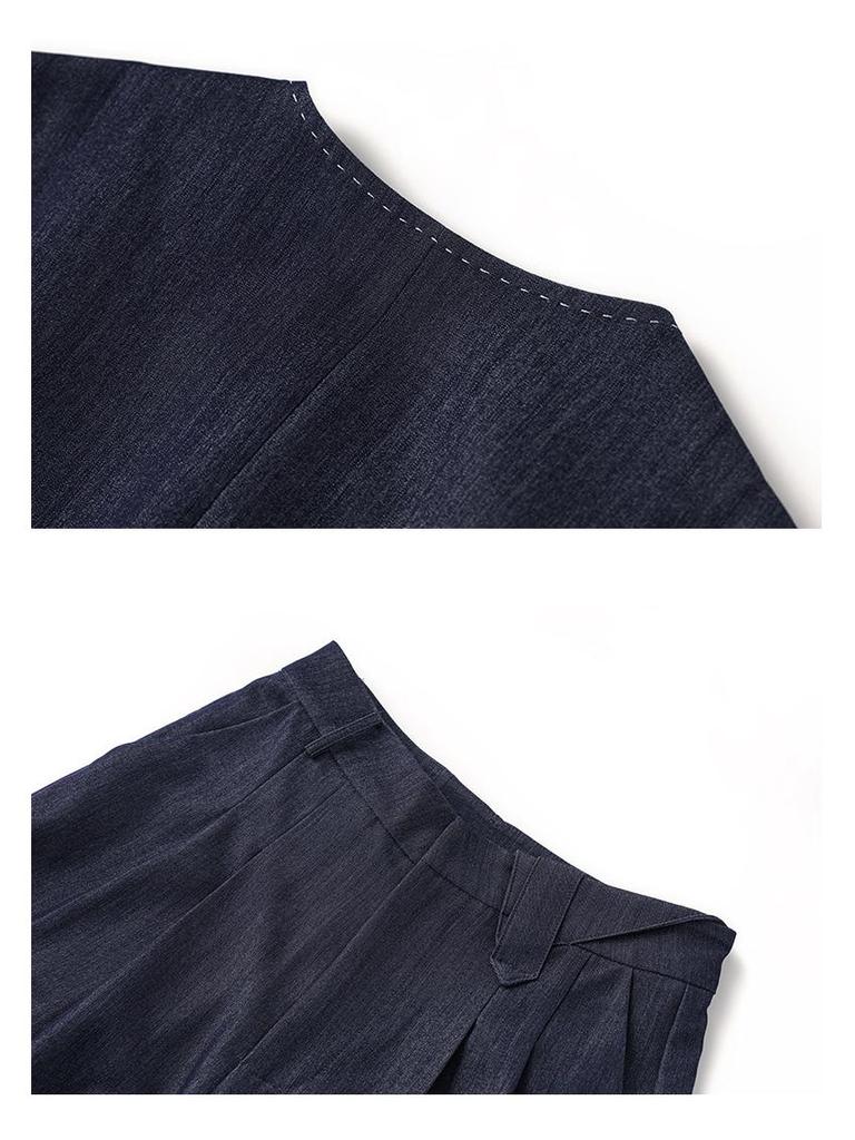 Kochi Stilvolle Robuste Perlenweste ohne Ärmel & Weitbeinige Hose Set - Groß & Schlankmachendes Zweiteiler