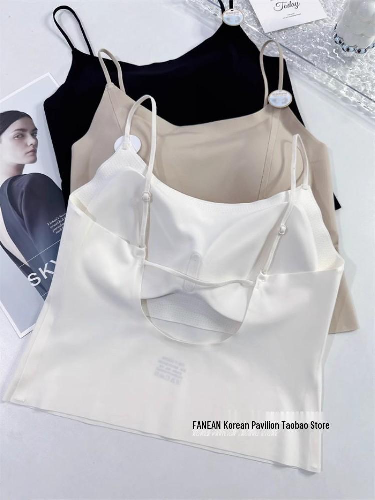 Women's Ice Silk Seamless Camisole Bra with Chest Pad and Back Support