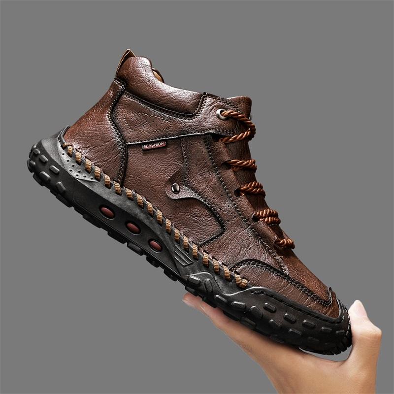 Spring/ AutumnMen's High-top Casual Sneakers Handmade Leather Shoes Plus Size 39-48