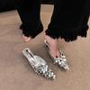 Fashion 2025 Thin Heel Bling Sexy Women Slippers Mules Shoes Dress Party Sandals Summer Flip Flops Casual Walking