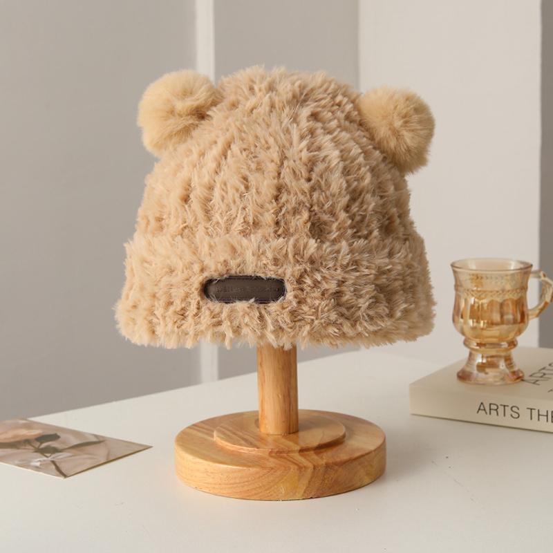 Plush Hat Winter New Women's Warm Thickened Ear Protection Hat Big Head Circumference Knitted Wool Hat
