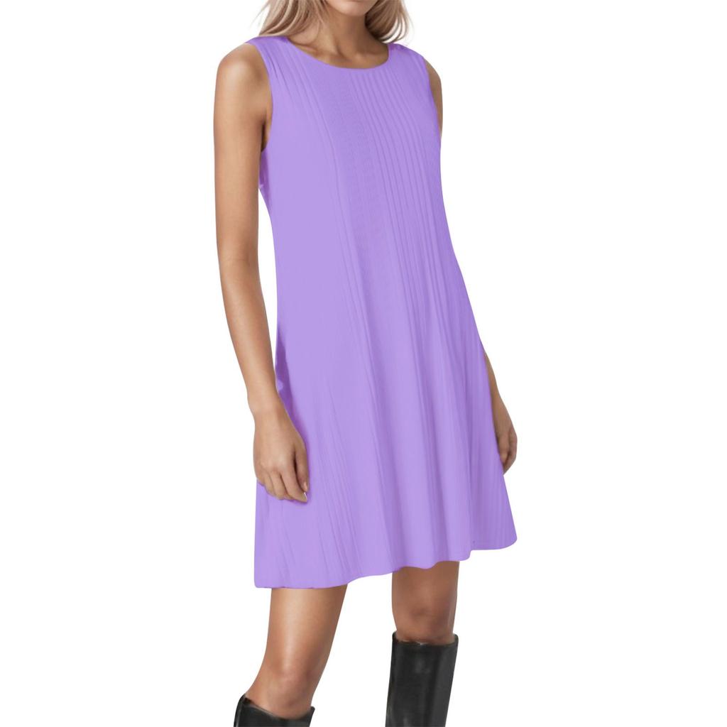 Women's Round Neck Sleeveless Striped Texture Solid Color Casual Dress