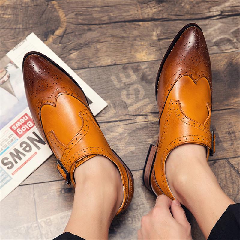 Fashion New Men's Pointed Mixed Color Dress Shoes Business Flats Monk Strap Loafers Homecoming Pageant Footwear  Zapatos Hombre