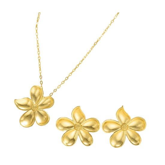 2Pcs/Set Necklace Earrings Set Three-Dimensional Flower Design Adjustable Length Choker Necklace Stud Earrings Jewelry Set