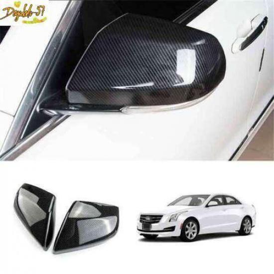 2PC Carbon Fiber ABS Rear View Side Mirror Cover Trim For Cadillac ATS 2013-