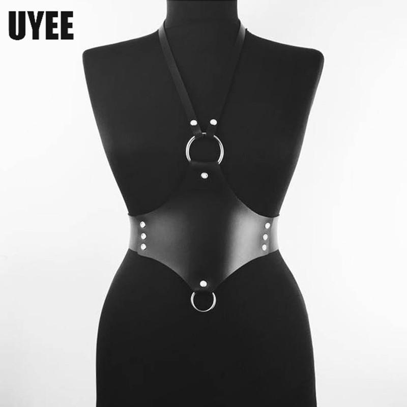 

UYEE Gothic PU Leather Harness Blet Sexy Body Suspenders Belt for Women Bondage Regulated Remen For Clubwear Techwear Straps Adjustable чорний