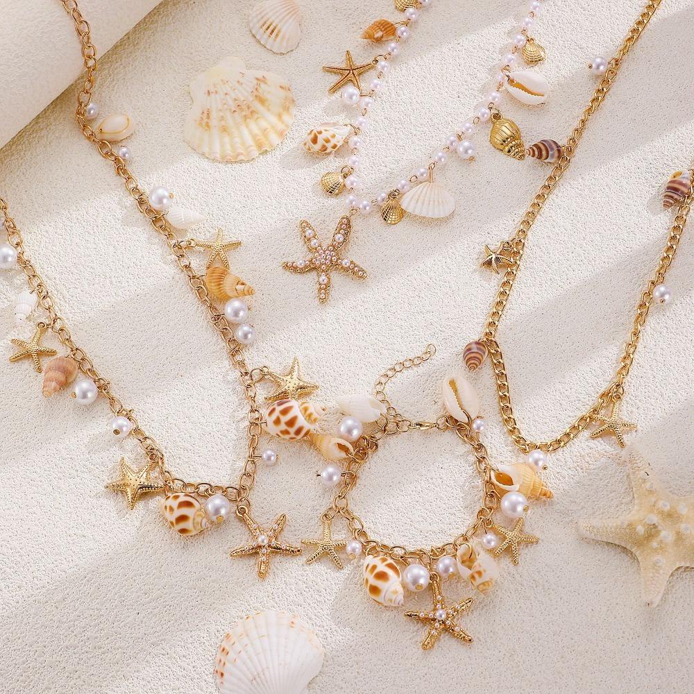 1 Pcs Natural Seashells Beach Jewelry Summer Bohemia Ocean Elements Necklace Starfish