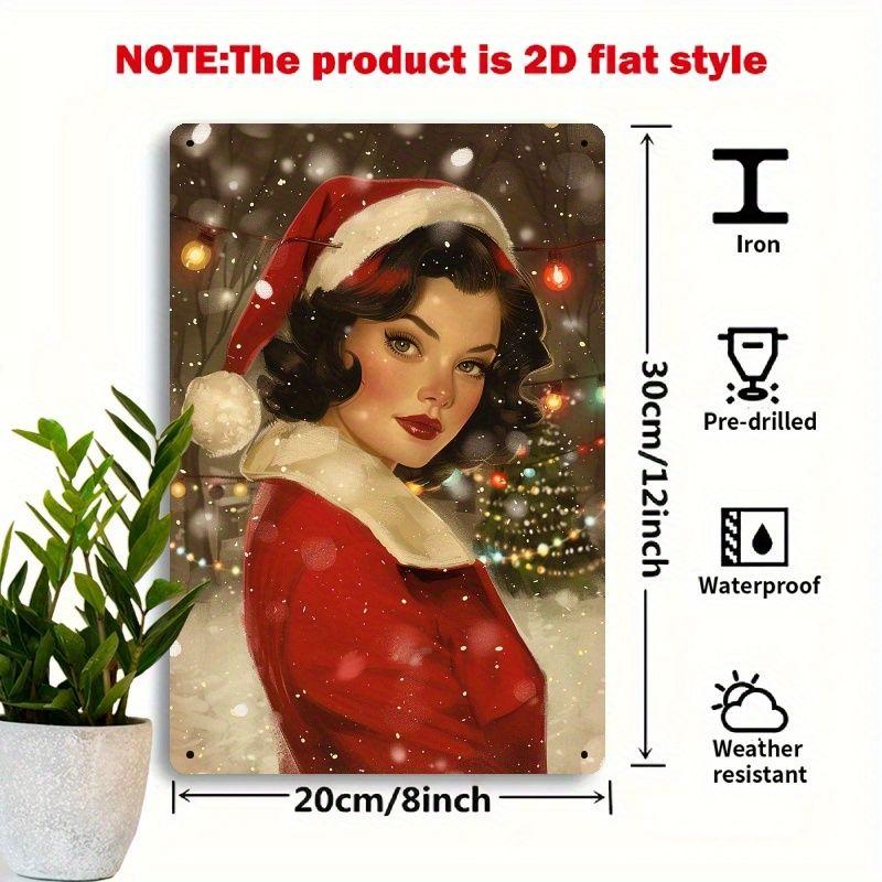 Weihnachts-Blechschild 2D Flache Wanddeko Metallplatte Hängendes Ornament Mädchen