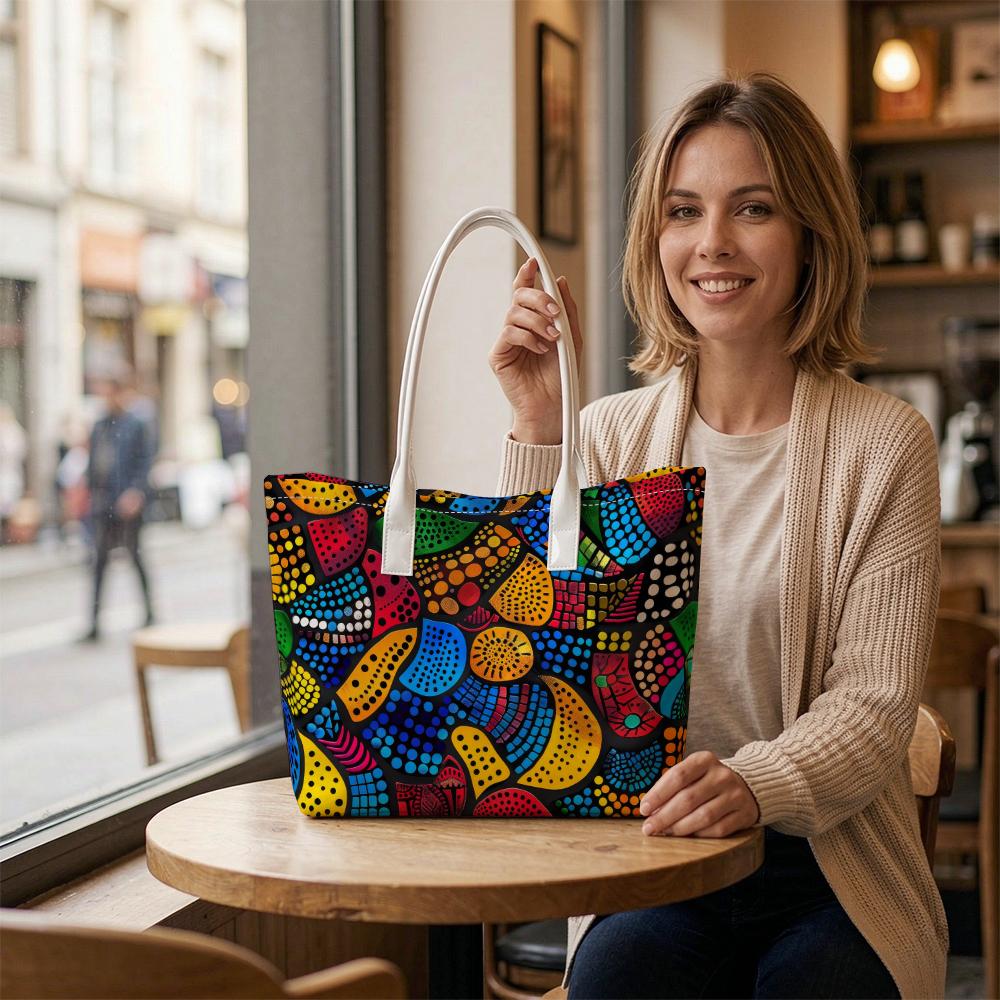 Colorful Print Casual Tote Bag for Daily Shopping Travel Shoulder Handbag