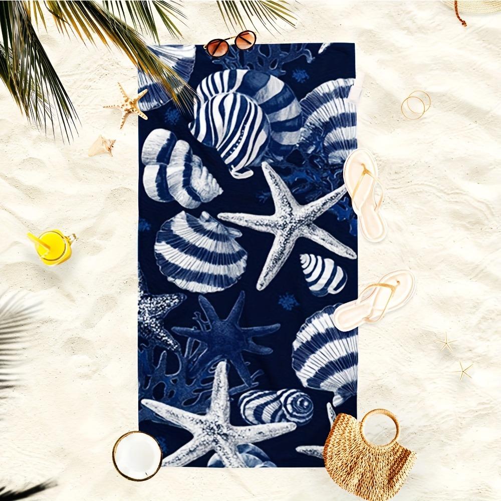 1pc Navy Blue Ocean Starfish Shell Beach Towel, Quick Dry & Portable. Ideal for Swimming, Camping, Travel and Bath