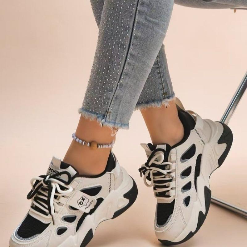 Fashion 2025 Versatile Platform Mesh Women's Vulcanize Shoes Mixed Colors Outdoor Lace Up Women Sneakers Hot Sale PU Ladies Casual Shoes