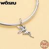WOSTU 925 Silver Animal Cat Charm Pendant Heart Family Ladybug Bee Beads Fit Original Bracelet DIY Jewelry For Women