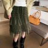 2026 Spring Lace Gauze Fluffy Midi Skirt with Elastic Waist - Mesh Fashion Versatile Skirt