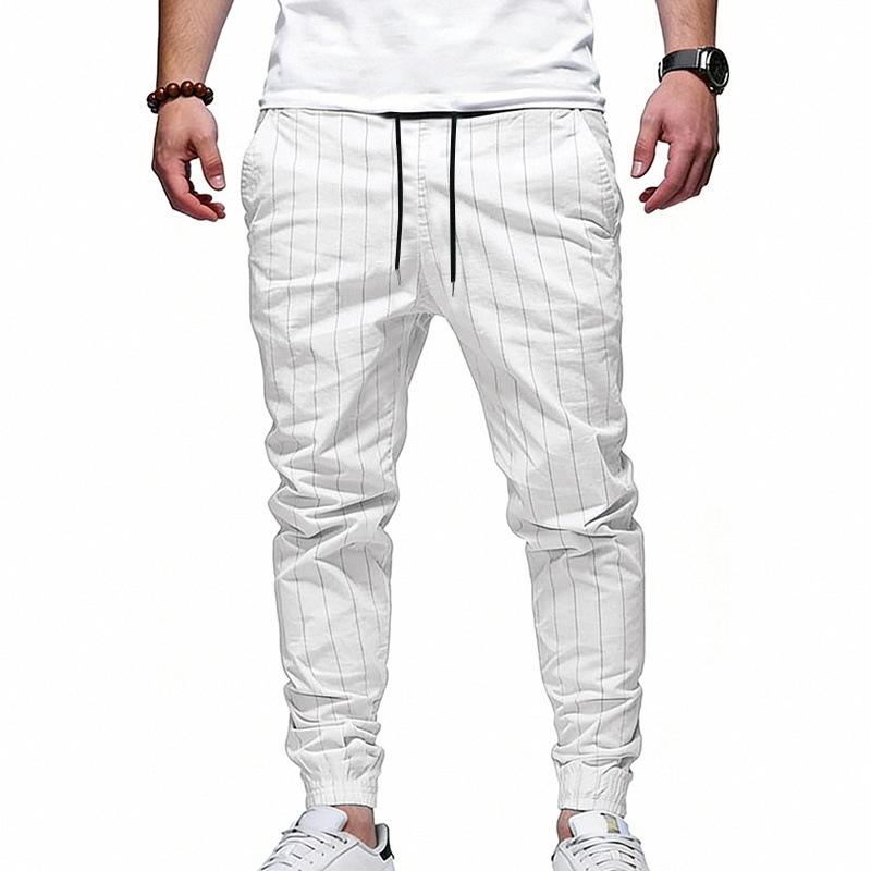 Mens Loose Casual Linen Striped Jogger Pants Straight Leg Commuter Trousers