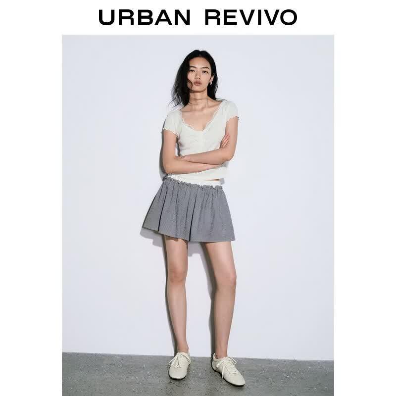 UR Women s Autumn Casual Lace Trim U-Neck T-Shirt XL грязно-белый