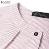 ZANZEA Women Round Neck Short Sleeve Striped Casual Shirts Dress
