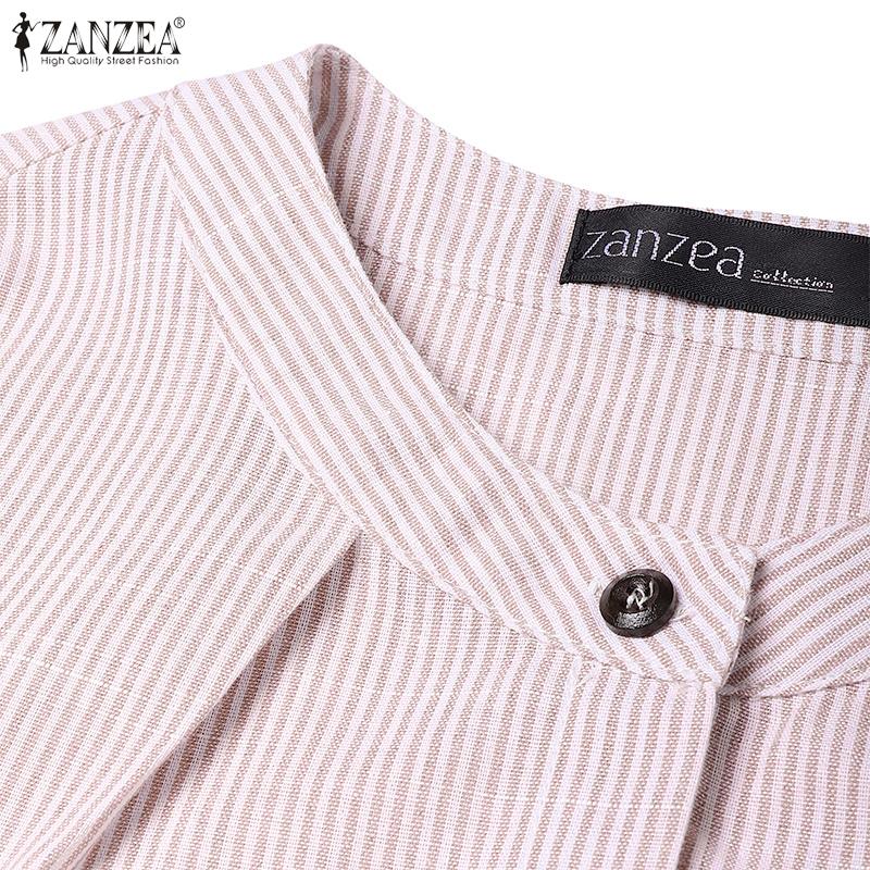 ZANZEA Women Round Neck Short Sleeve Striped Casual Shirts Dress