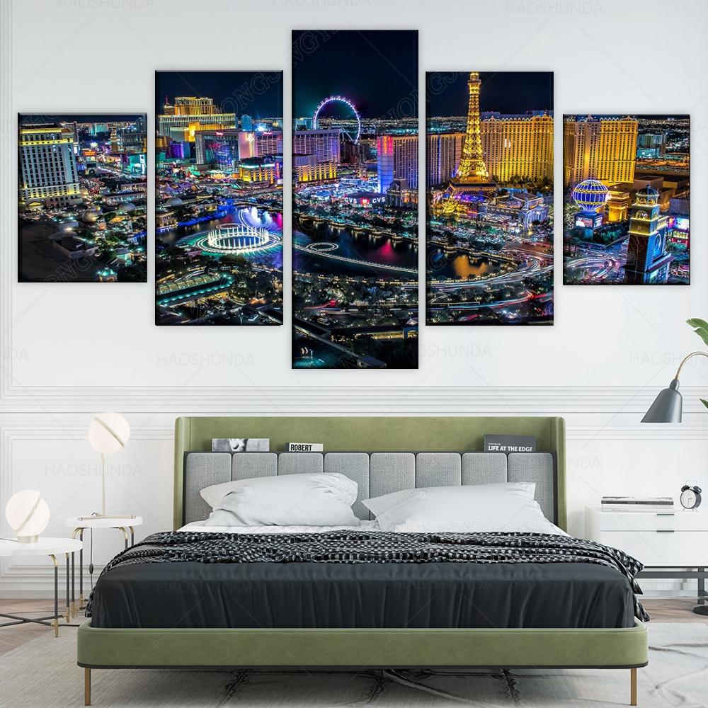 

5 шт., картины с городским пейзажем Лас-Вегаса, холст, HD принты, модульные картины, настенное искусство, домашний декоративный постер, современное произведение искусства 40x60cm*2 40x80cm*2 40x100cm*1