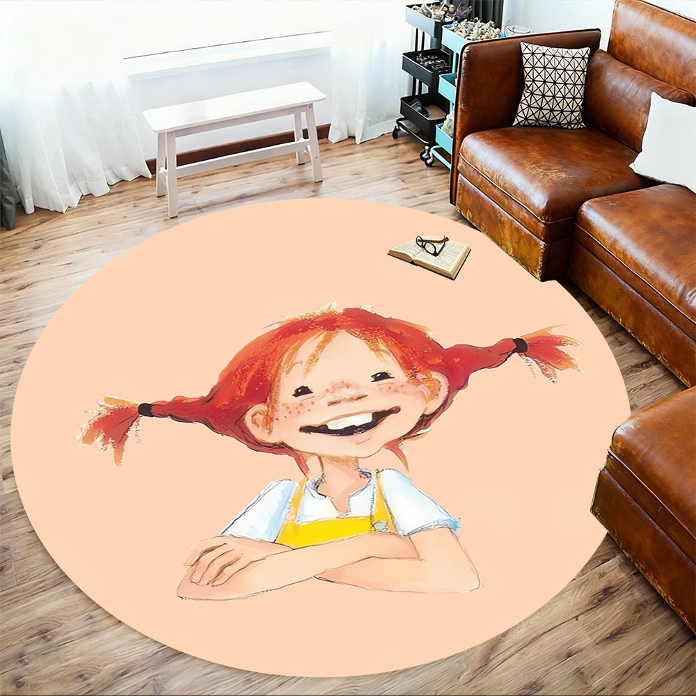1pc Pippi Longstocking Round Chair mat Area Rug - Non-Slip, Floor Mat for Office, Bedroom, home decor Christmas Gift p0811023