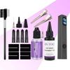 Profesionální UV lepidlo na vlasy s lampou pro rychlé vytvrzení, 30g čirého lepidla & Odstraňovač pro prodlužování vlasů, řas & paruk