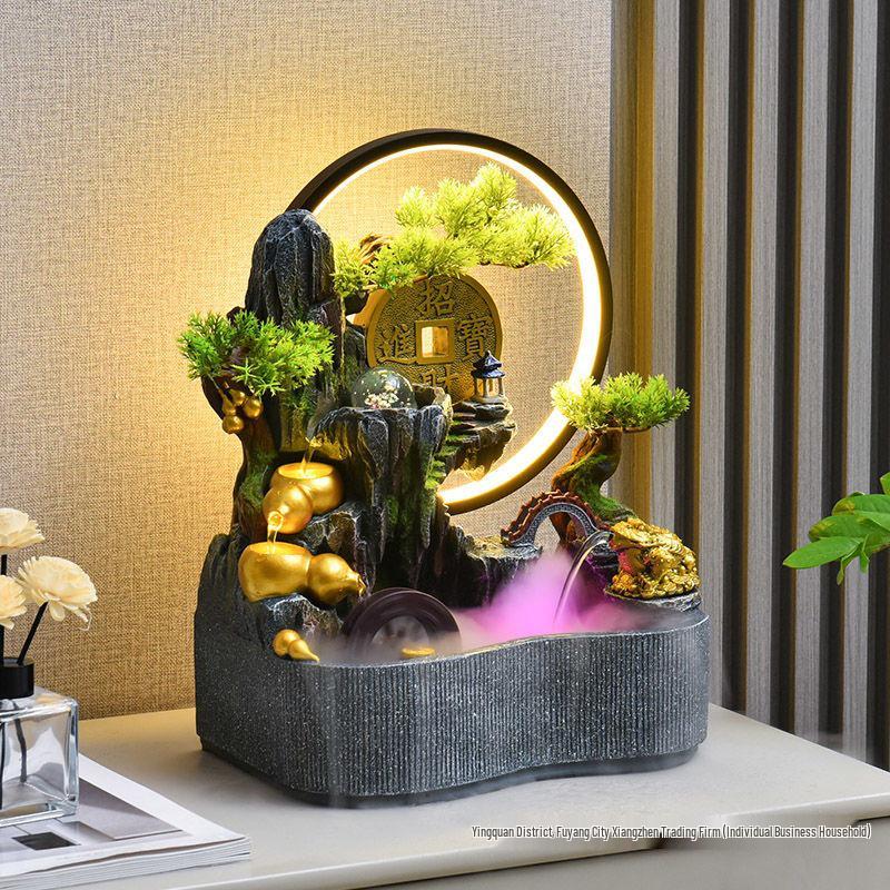 Feng Shui Wheel Fountain for Attracting Wealth: Rockery Water Feature for Office, Living Room, or Entryway - Perfect Housewarming Gift