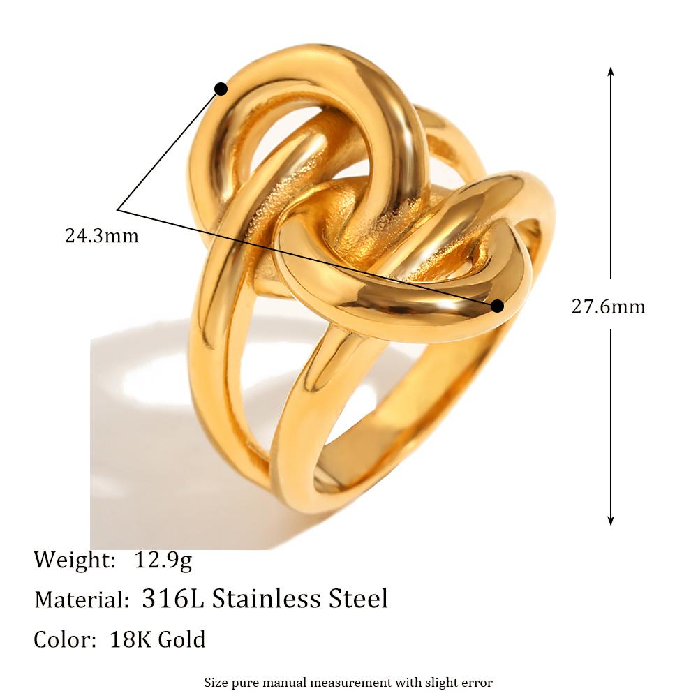 

E.B.belle New Design Double Layers Geometric Knot Ring 18K Gold Plated Stainless Steel Daily Life Trendy Women Jewelry 6