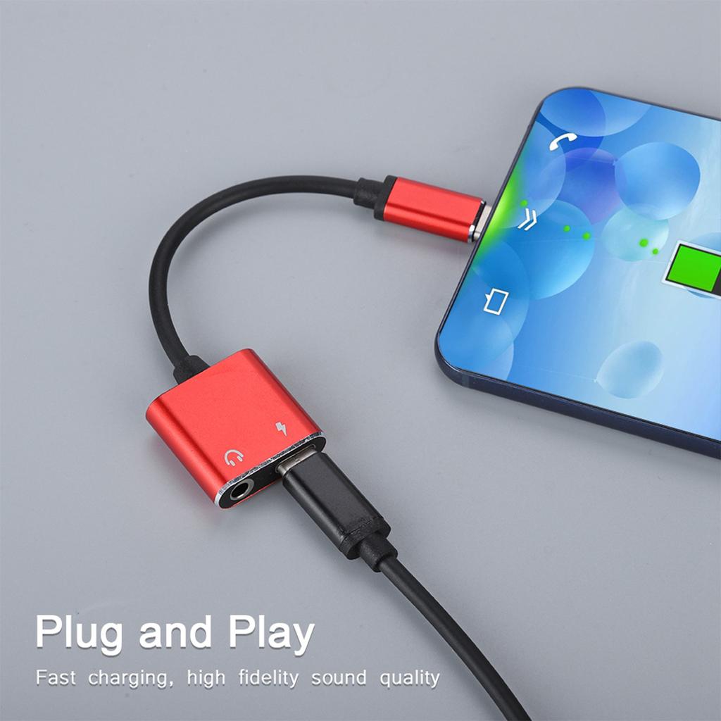 2 in 1 3.5mm Type C o Adapter Converter o Headphone Adapter(Red)