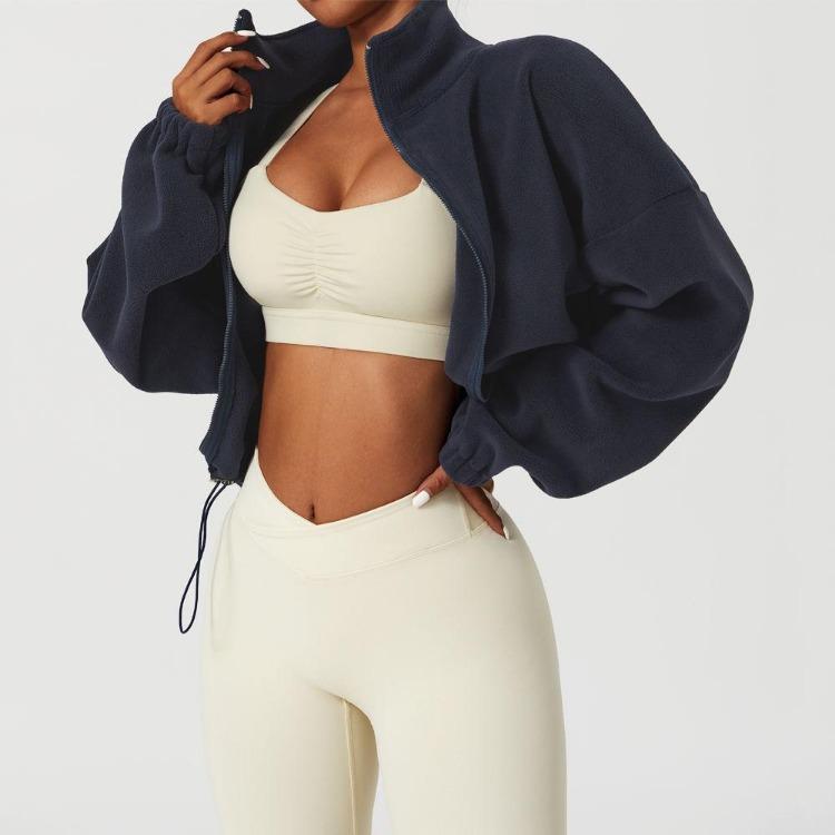 Women's Fashion Fleece Pullover Solid Color Sweatshirt Top with Warm Stand Collar Zipper Long Sleeve