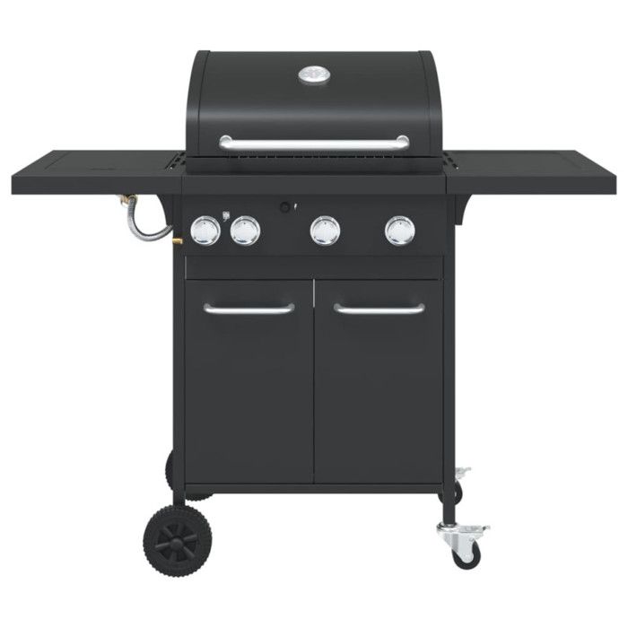 Gas Barbecue Grill with 4 Burners Black Powder-coated Steel