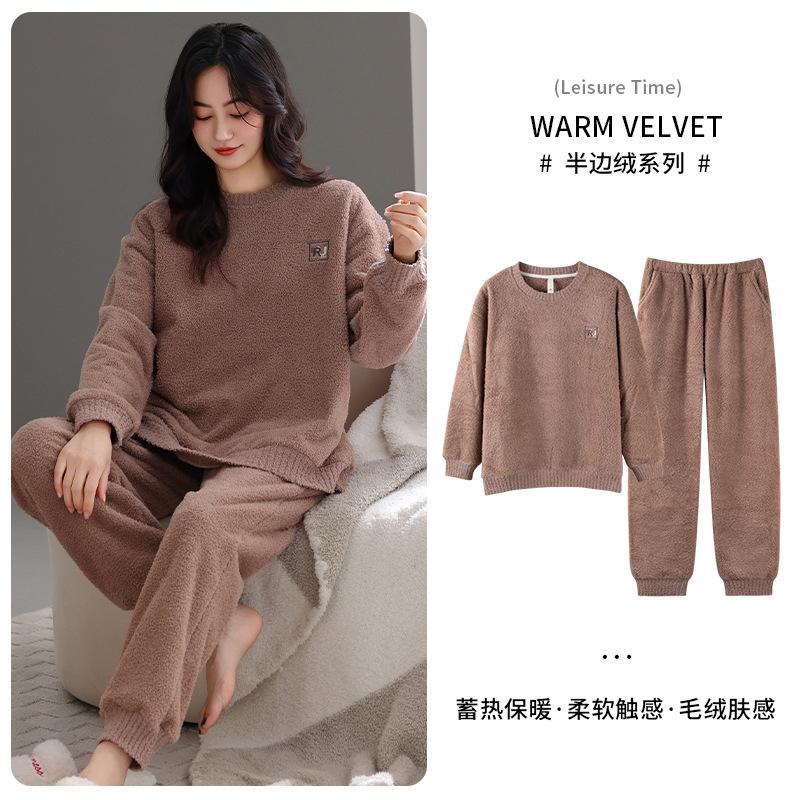 Pajamas Women'S Winter Half Fleece Thickened Fleece Warm Autumn And Winter Soft Can Be Worn Outside Loungewear