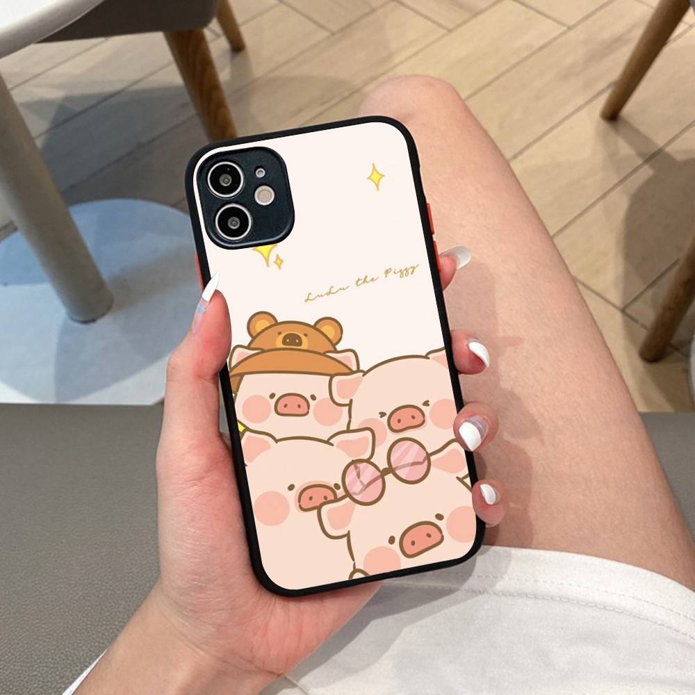 Cute Pig Cartoon L-lulu Phone Case For IPhone 14 11 12 13 Mini Pro Max 8 7 Plus X XR XS MAX Translucent Matte Cover