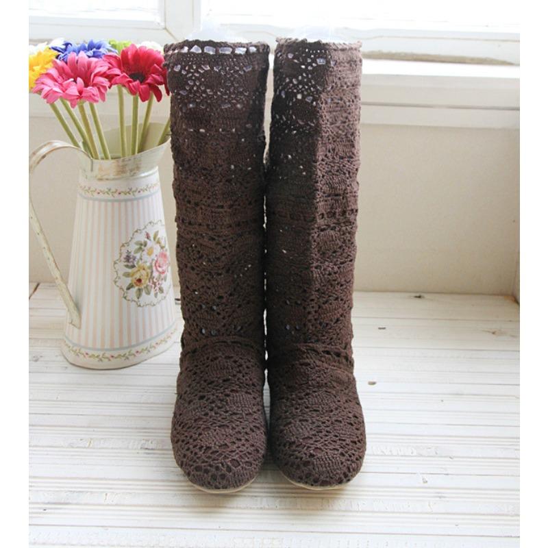 

Large size foreign trade autumn women s boots lace hollow low heel round head sleeve high boots X 39 customized, non-returnable коричневий