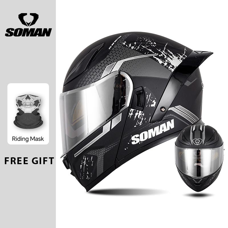 Full Face Racing Helmets Winter Warm Double Visor Flip Up Motorcycle Helmets Motorbike DOT Approved Modular Helmet