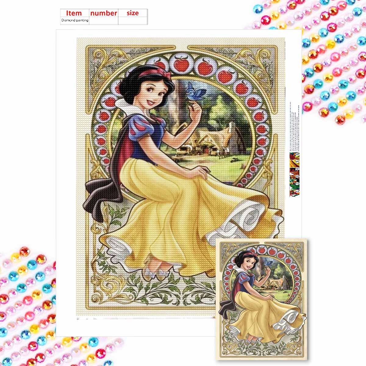 

Алмазная мозаика Красочная алмазная живопись Прекрасная Белоснежка Полная круглая вышивка Мультяшные креативные хобби Настенный декор Round 20x30cm