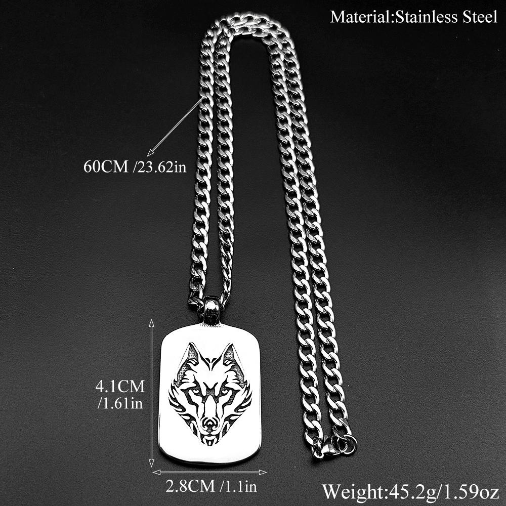 Moderne Wolfskopf Tier Hundemarke Edelstahl Anhänger Halskette für Damen Herren Silberfarbe Biker Kette Halsketten Schmuck Geschenk