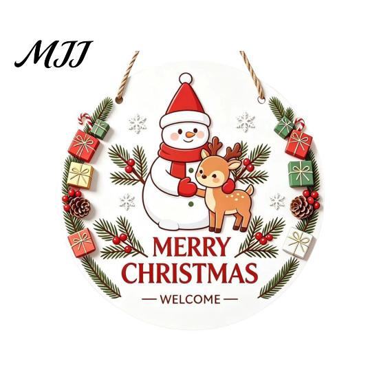 Decorative Entrance Wall Art Christmas Hanging Pendant with Lanyard, Wooden Sign for Front Indoor Outdoor Seasonal Decor Door, Creative Farmhouse