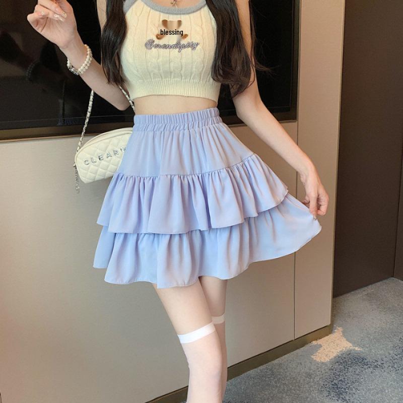 

Юбка миди А-силуэта из шифона с оборками для женщин, высокая посадка, 2025 XL