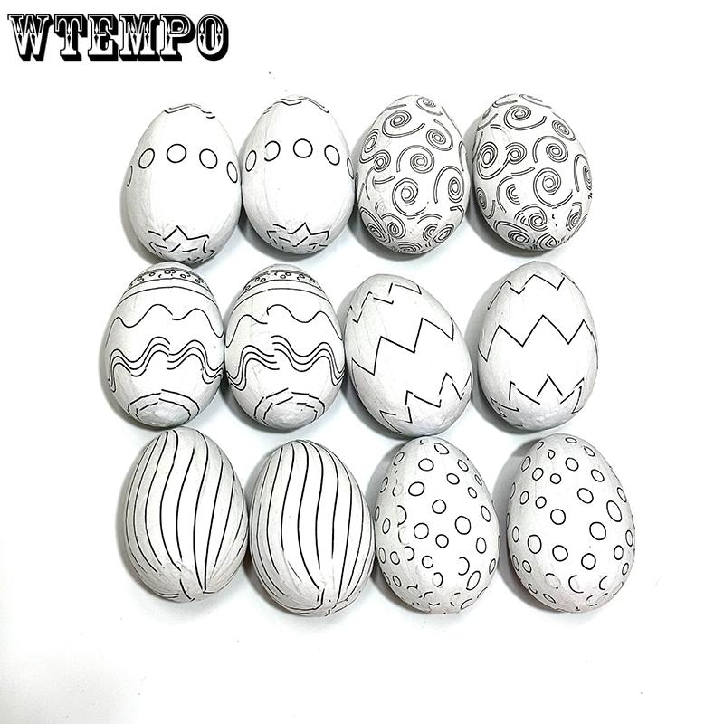 WTEMPO DIY Easter Foam DIY Painting Eggs for Easter Egg Hunt Games Eggs Patterns Are Ready-made and Only Needs To Be Colored cm bianco