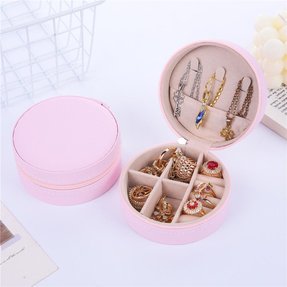 Compact Round Travel Jewelry Box for Earrings, Rings, and Necklaces