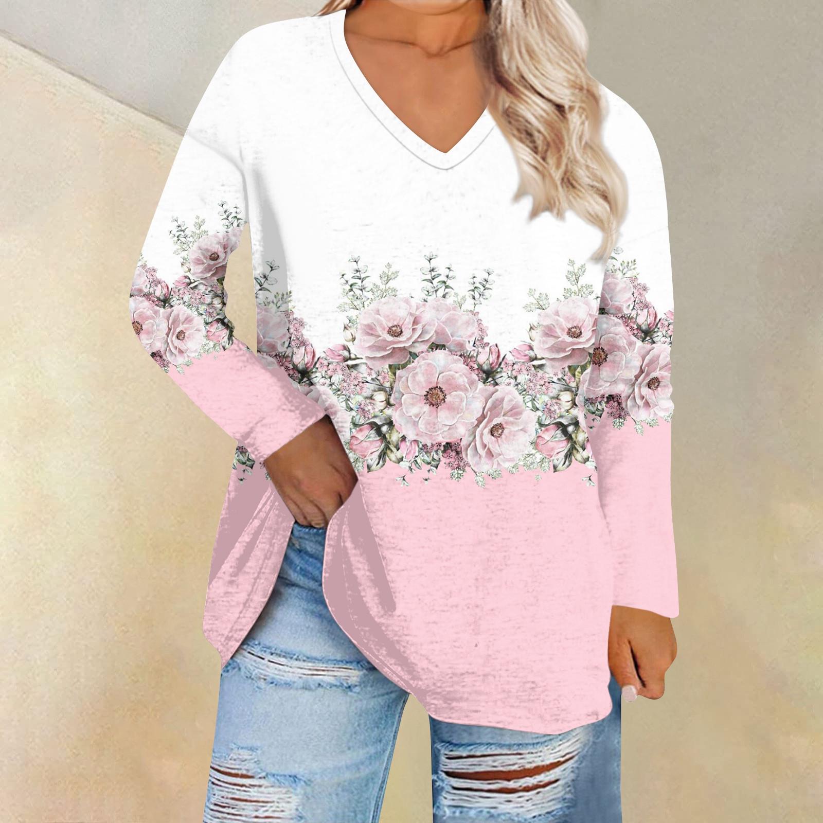 

Женская свободная и удобная футболка с длинными рукавами и круглым вырезом, повседневная XXXL розовый