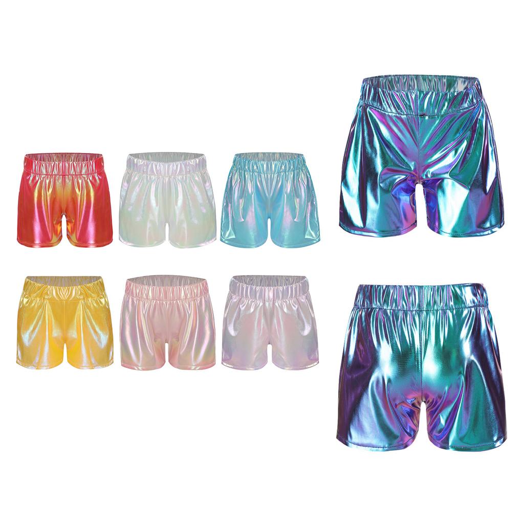 Girls Metallic Sparkly Shorts Elastic Waist Jazz Dance Cheerleading Stage Performance Costume Bottoms