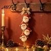 Xmas Tree Hanging Pendant Wooden Santa Claus Ornament, 2D Flat Pattern Sign with Jute Christmas Decorations for Home Shop Rope And Bell, Vintage Door