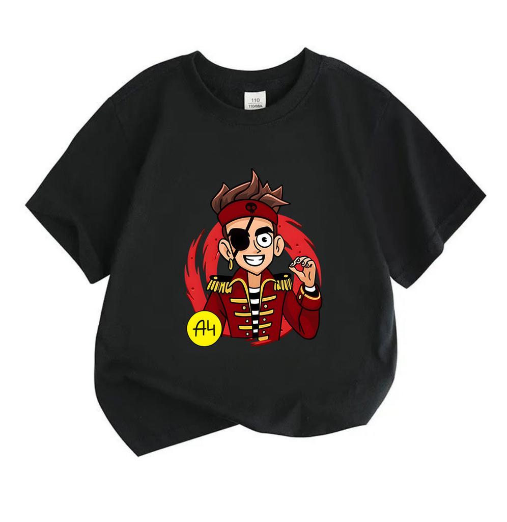 Kids Boys Girls 100% Cotton Crew Neck Short Sleeve T-Shirt, Cartoon Cool Pirate Character Print Casual Summer Soft Breathable Tee for Daily Outdoor We