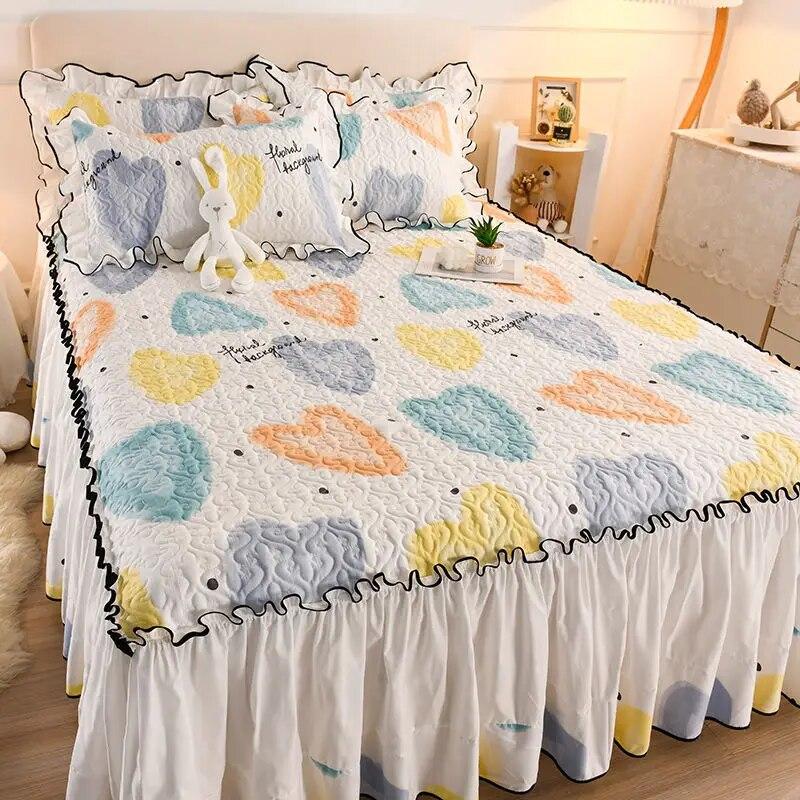 Korean Princess Style Thickened Quilted Bed Skirt Bed Sheet Pillowcase Single Piece with Skirt Edge Bed Skirt for All Seasons